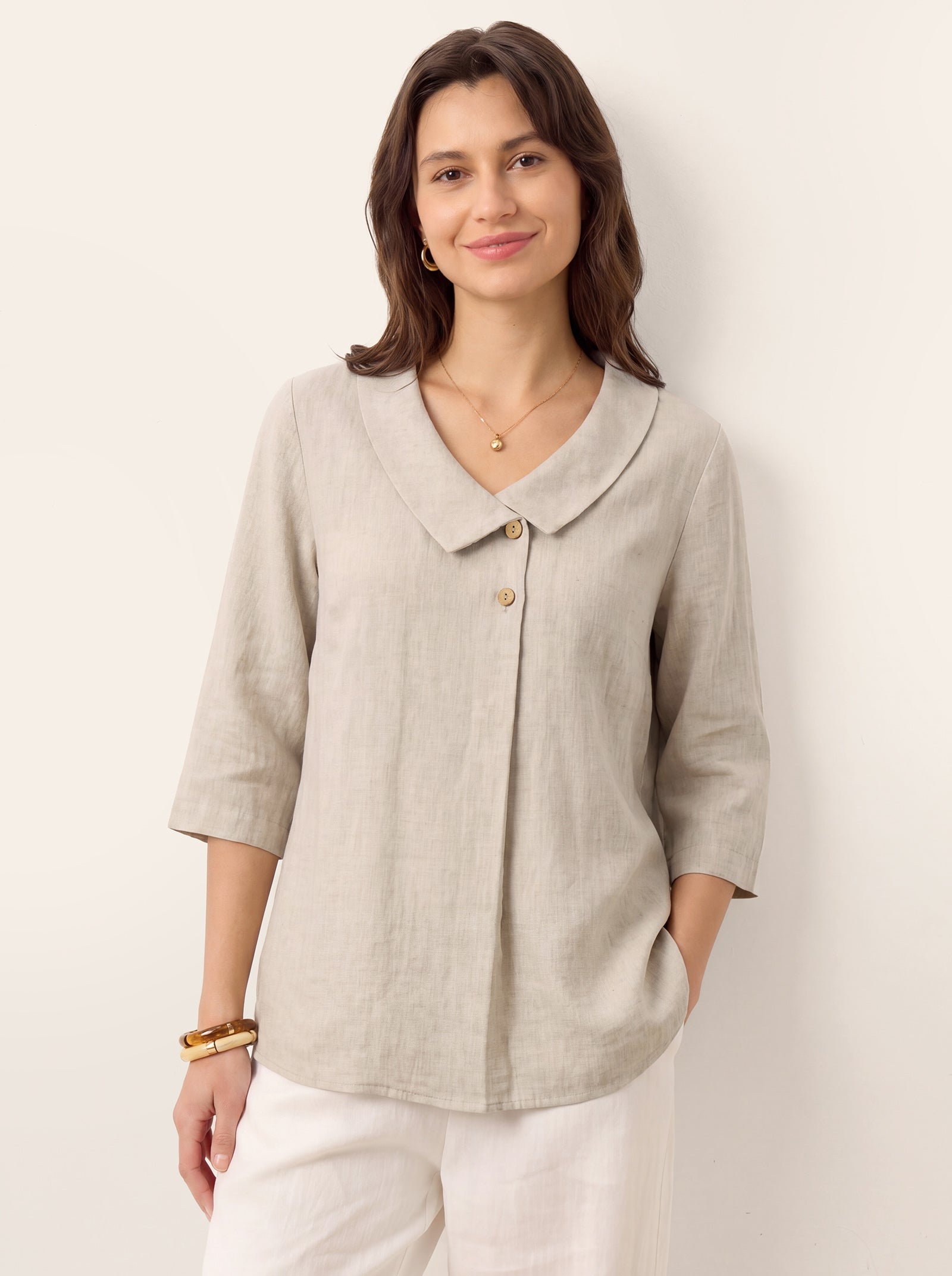Ottilie | Top in Lino con Colletto Asimmetrico