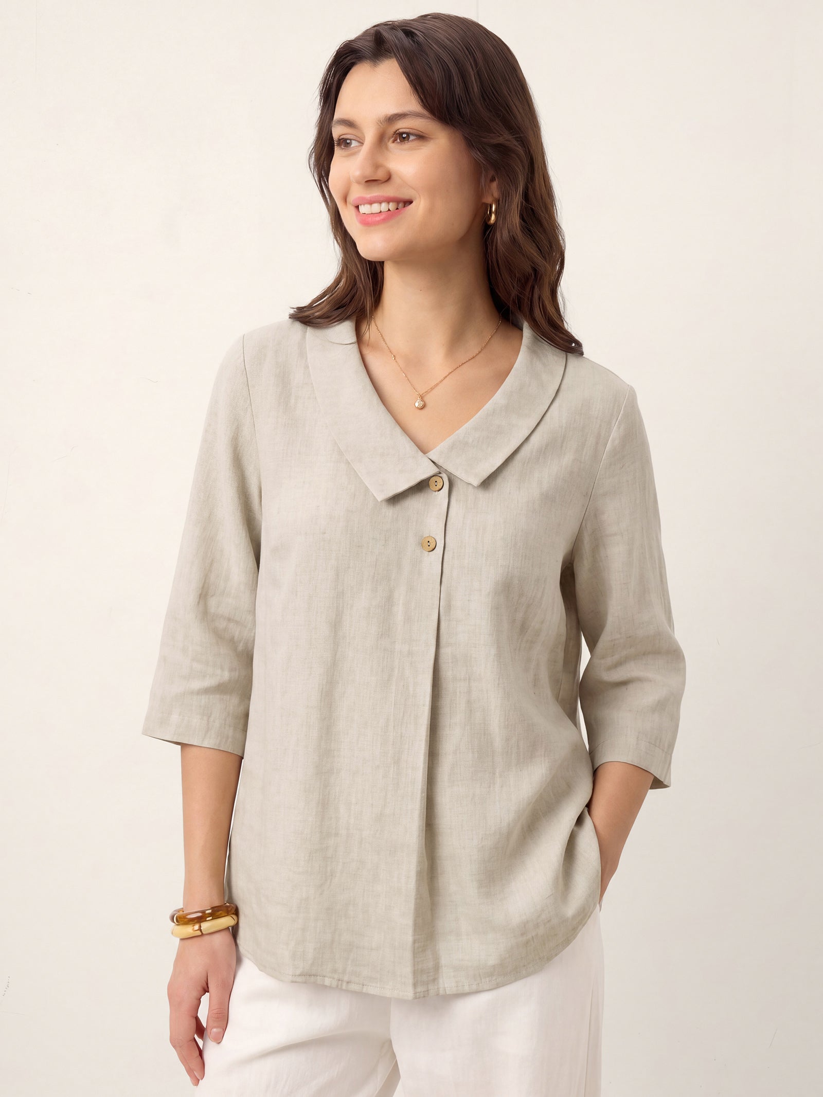 Ottilie | Top in Lino con Colletto Asimmetrico