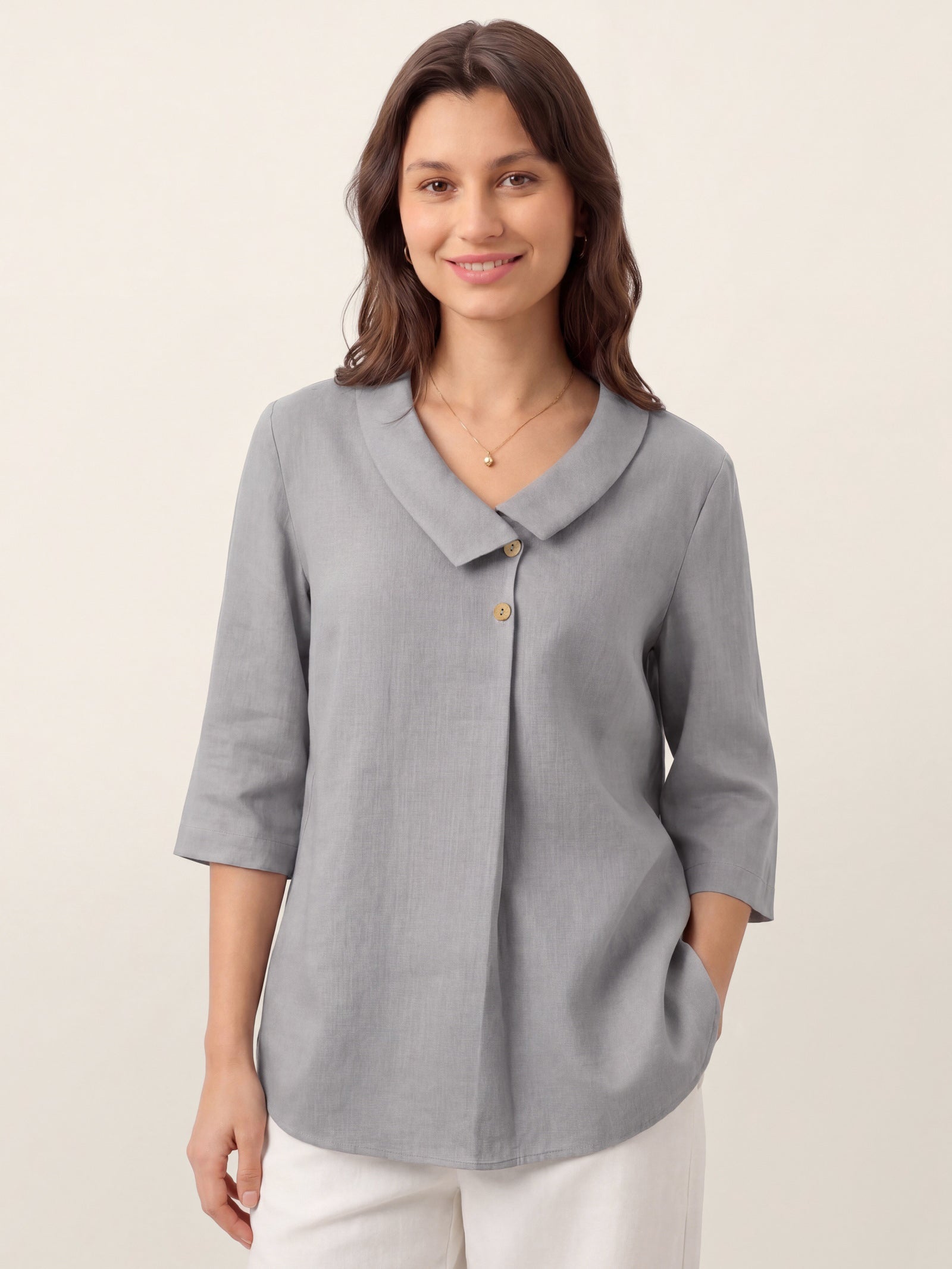 Ottilie | Top in Lino con Colletto Asimmetrico