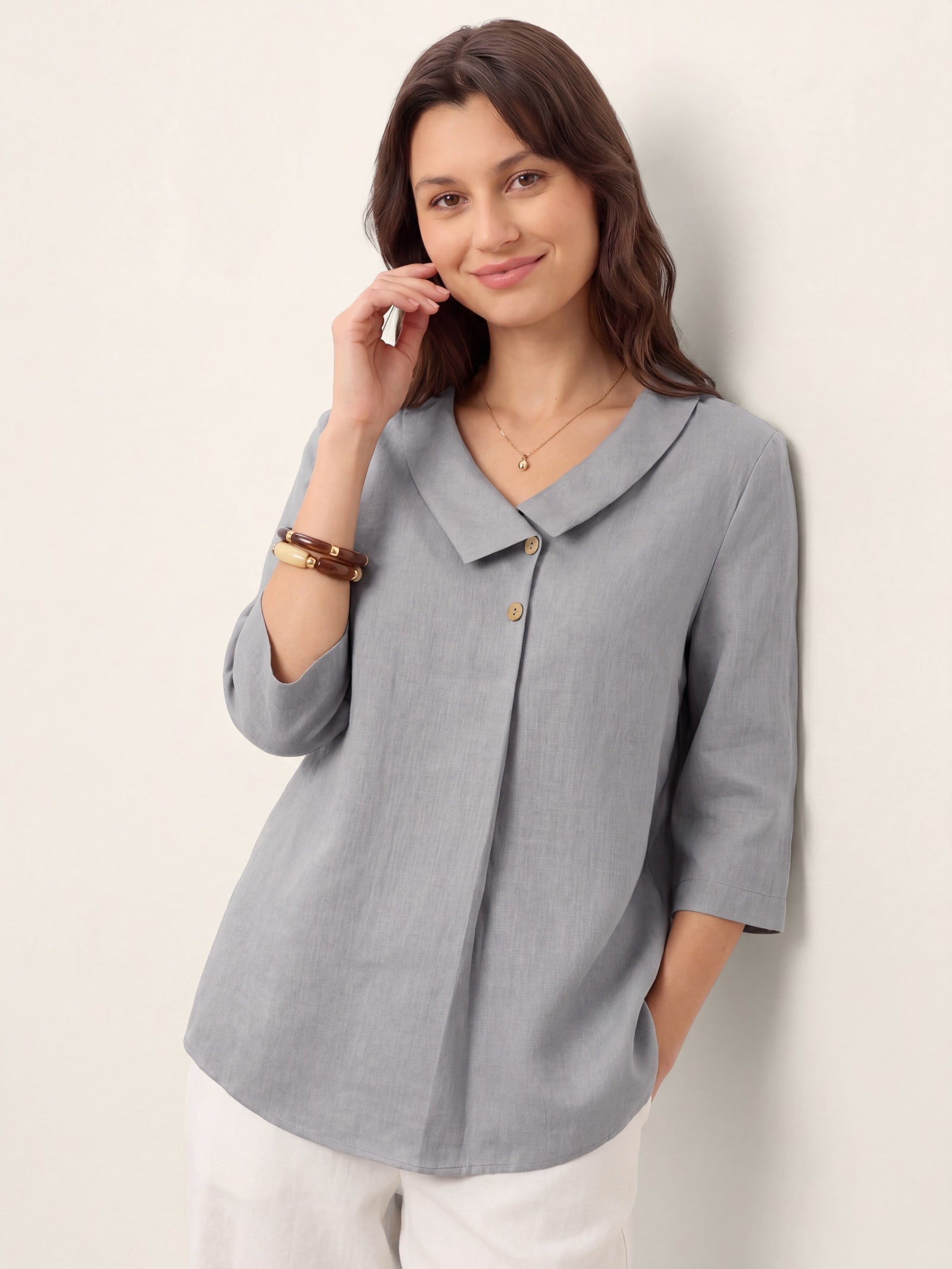 Ottilie | Top in Lino con Colletto Asimmetrico