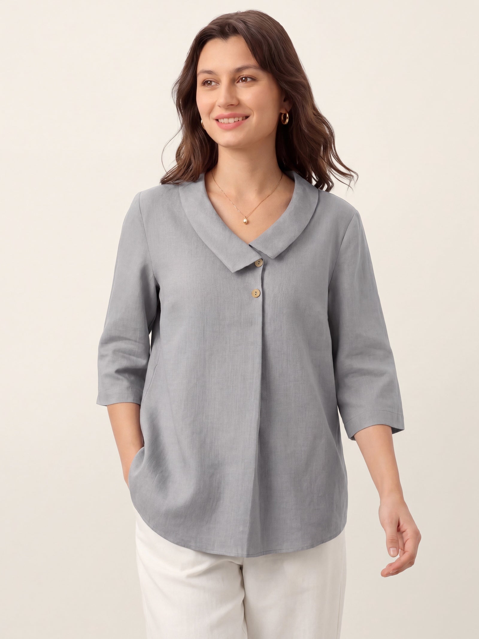 Ottilie | Top in Lino con Colletto Asimmetrico