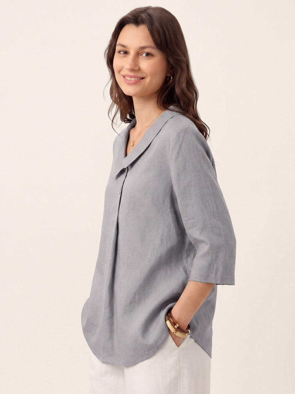 Ottilie | Top in Lino con Colletto Asimmetrico
