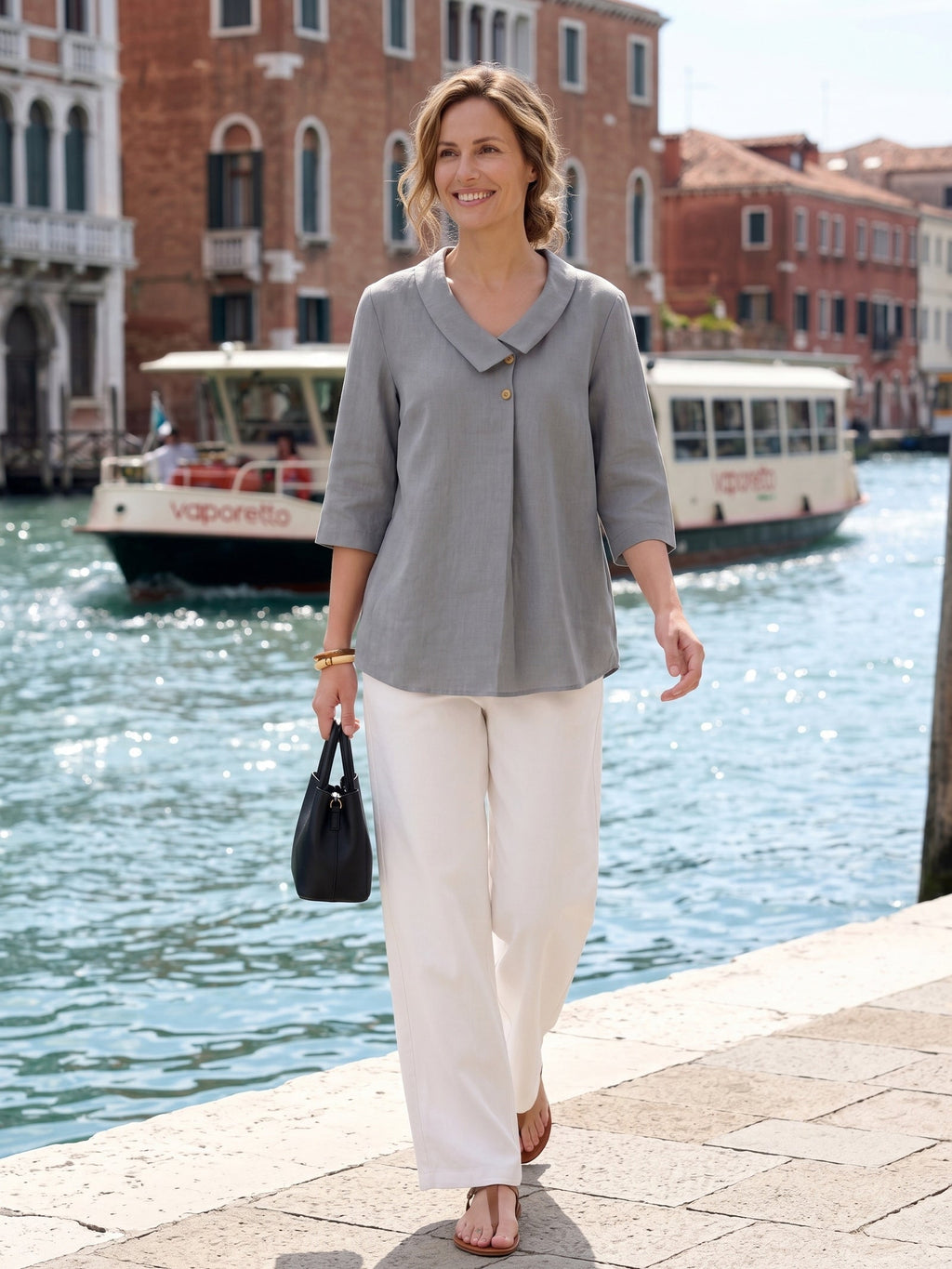 Ottilie | Top in Lino con Colletto Asimmetrico