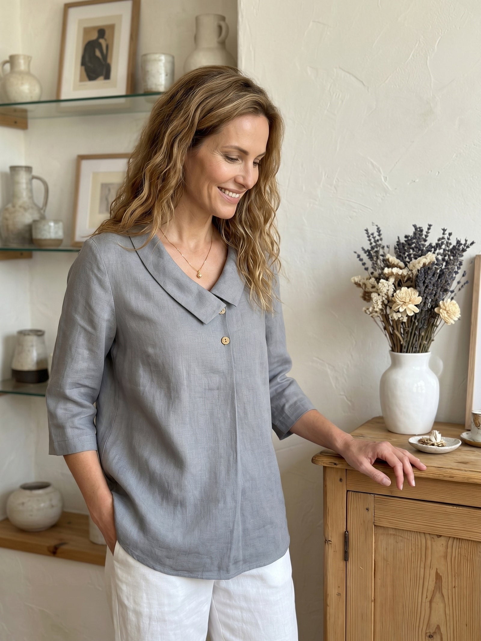 Ottilie | Top in Lino con Colletto Asimmetrico