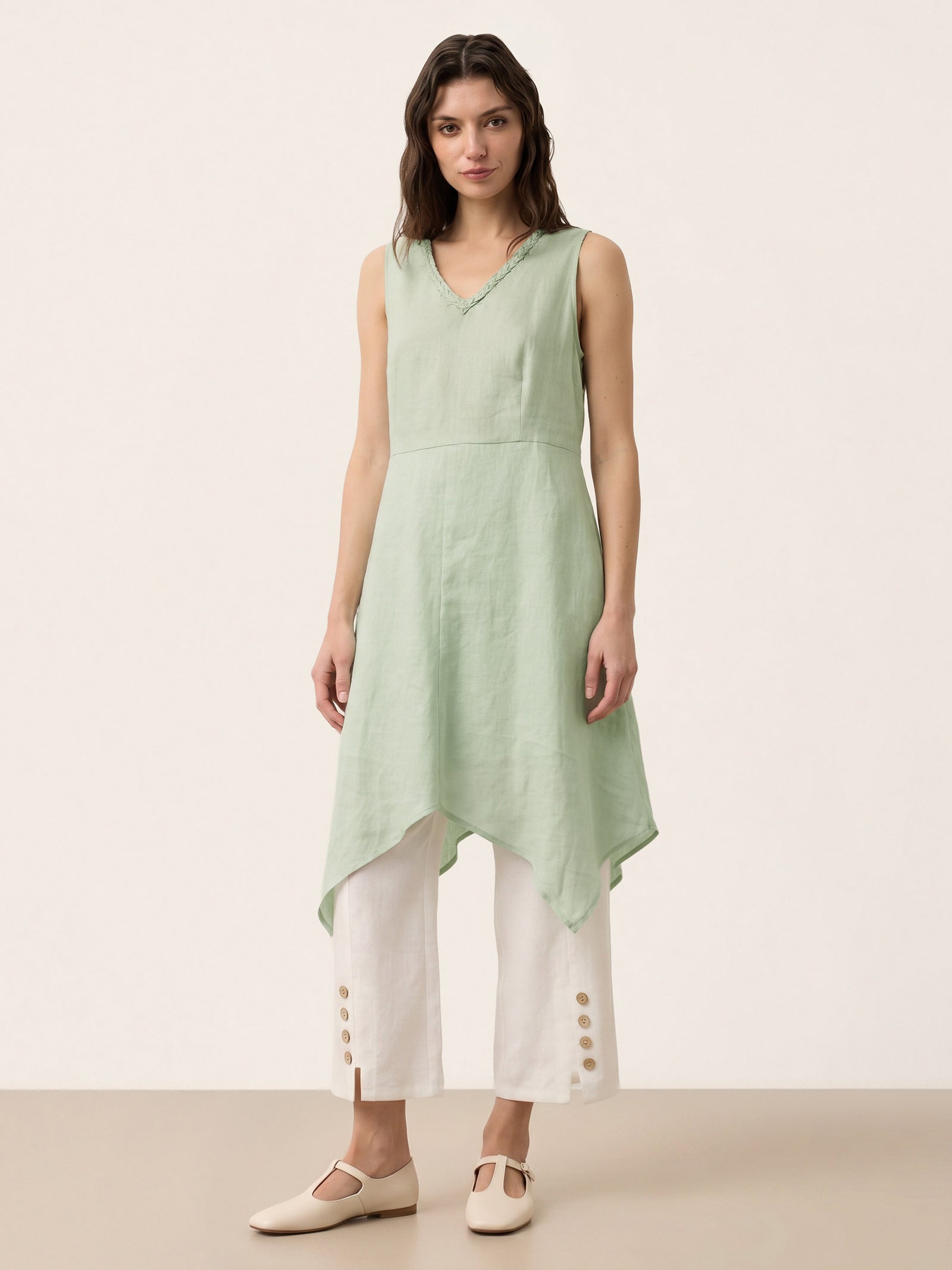 Alessia | Abito Mini in Lino con Scollo a V