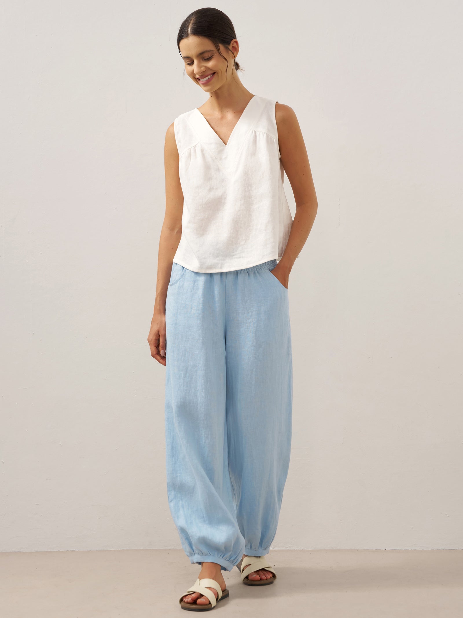 Giulia | Pantaloni in Lino con Vita Elastica Ampia