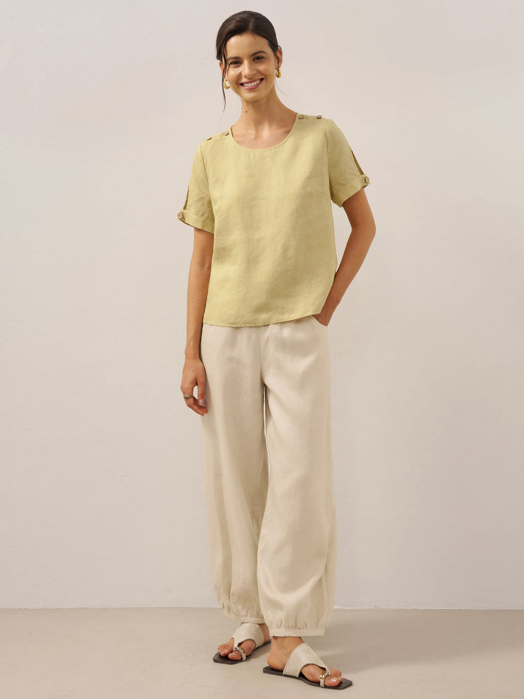 Bianca | Pantaloni in Lino con Vita Elastica