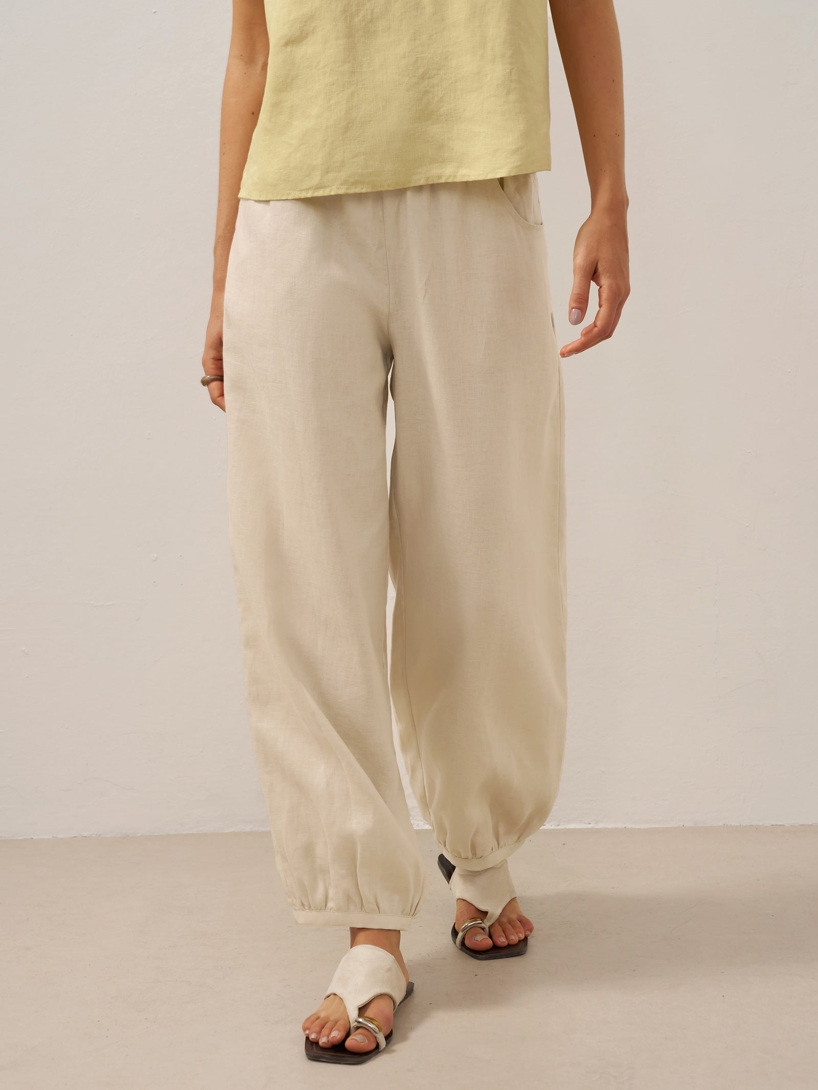 Giulia | Pantaloni in Lino con Vita Elastica Ampia