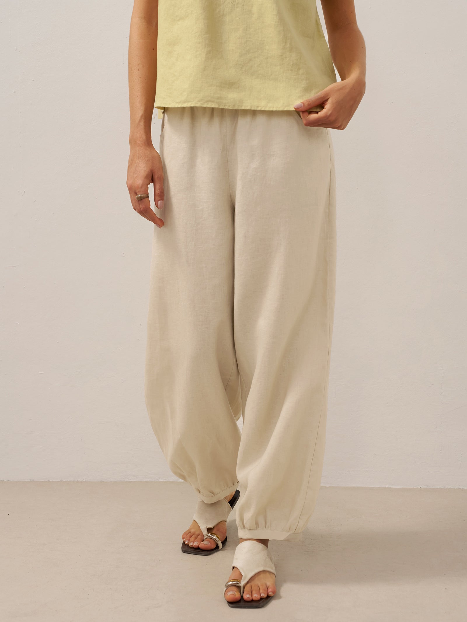 Bianca | Pantaloni in Lino con Vita Elastica