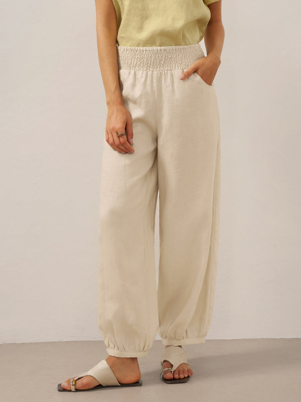 Bianca | Pantaloni in Lino con Vita Elastica