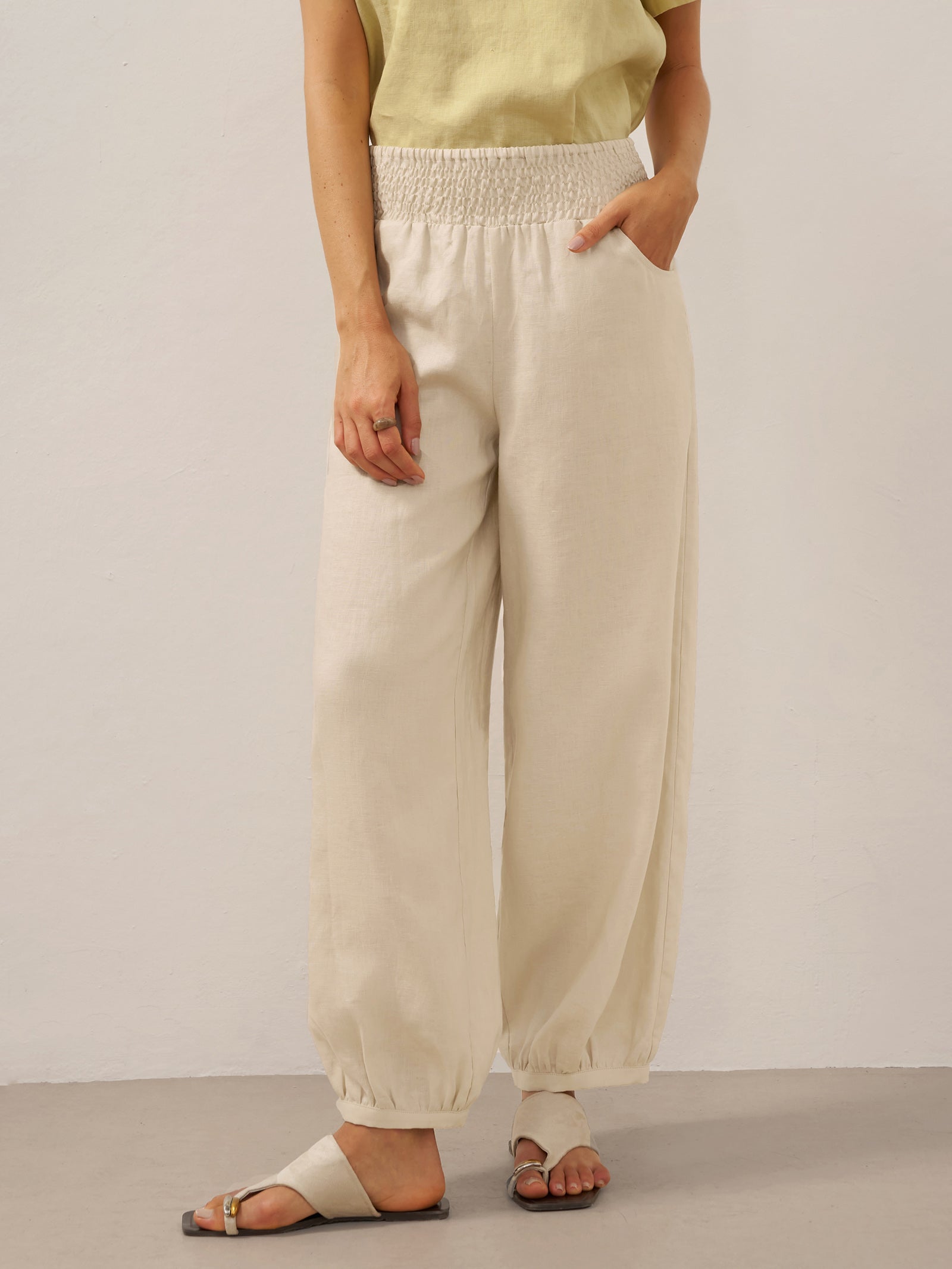 Bianca | Pantaloni in Lino con Vita Elastica