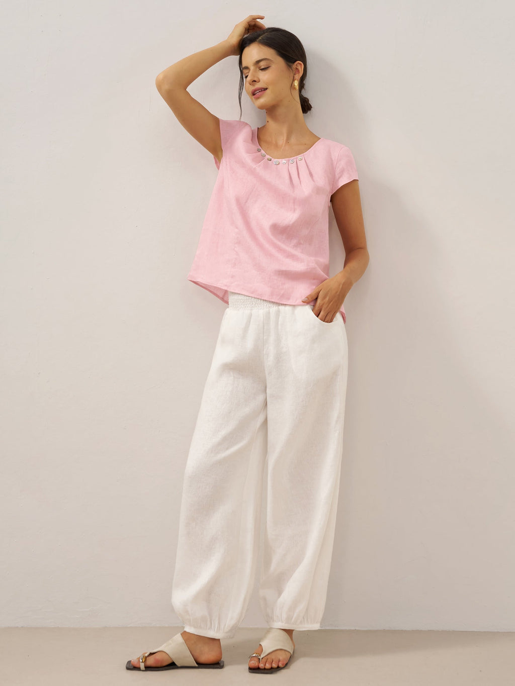 Giulia | Pantaloni in Lino con Vita Elastica Ampia