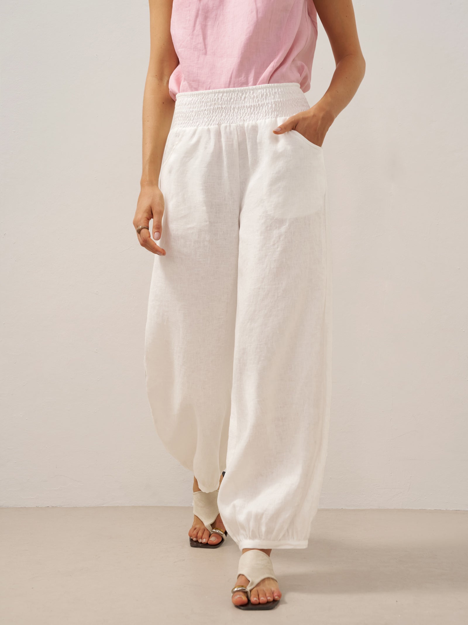 Bianca | Pantaloni in Lino con Vita Elastica