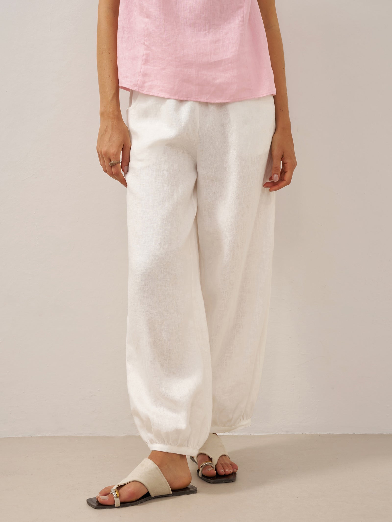 Bianca | Pantaloni in Lino con Vita Elastica