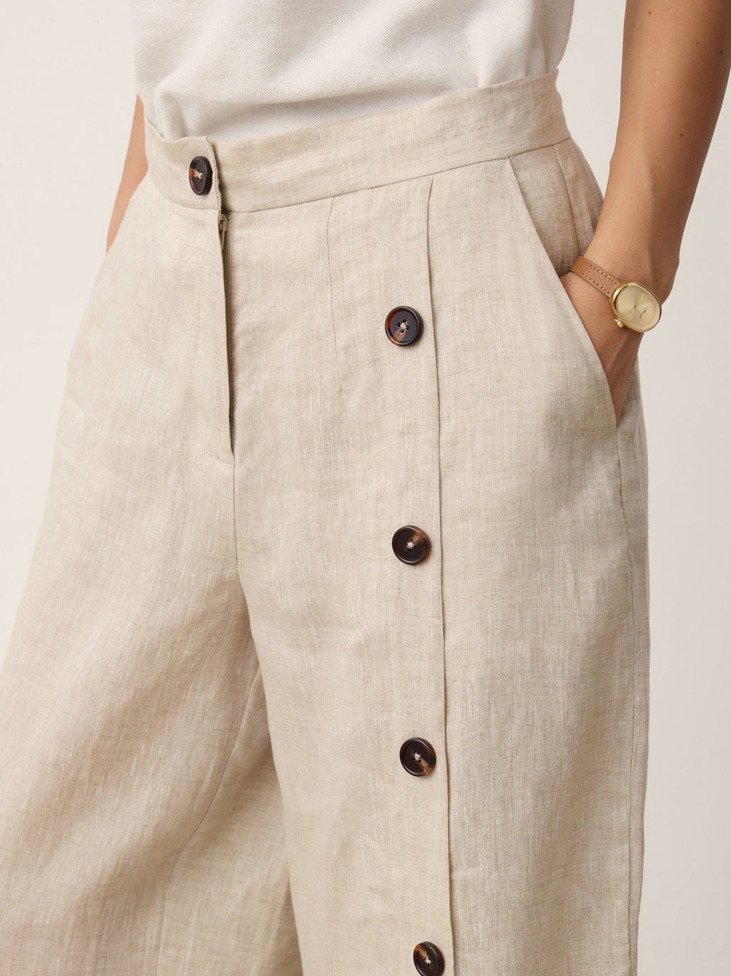 Francesca | Pantaloni in Lino con Bottoni e Spacchi Laterali