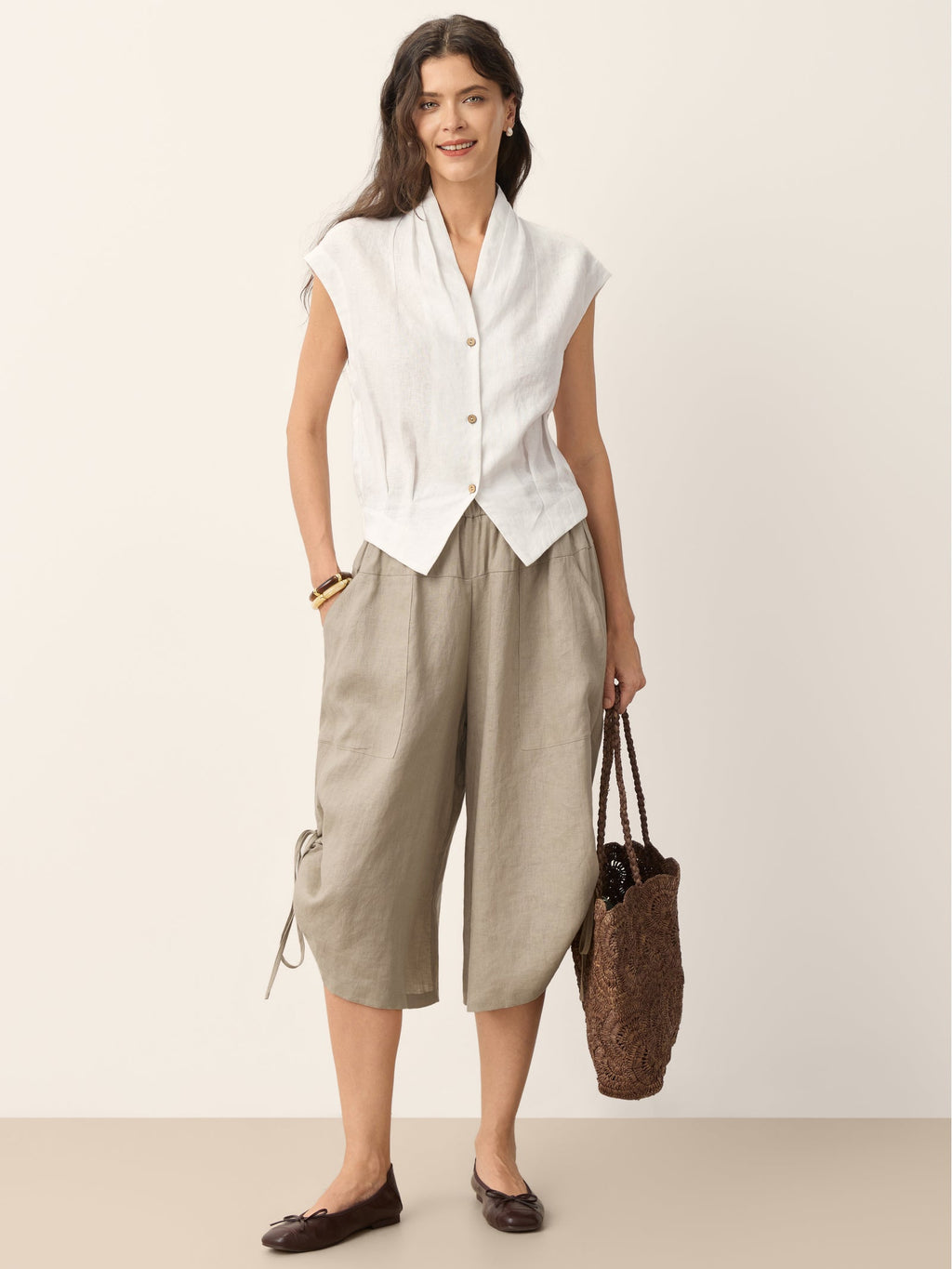 Valeria | Camicia Corta in Lino con Scollo Incrociato