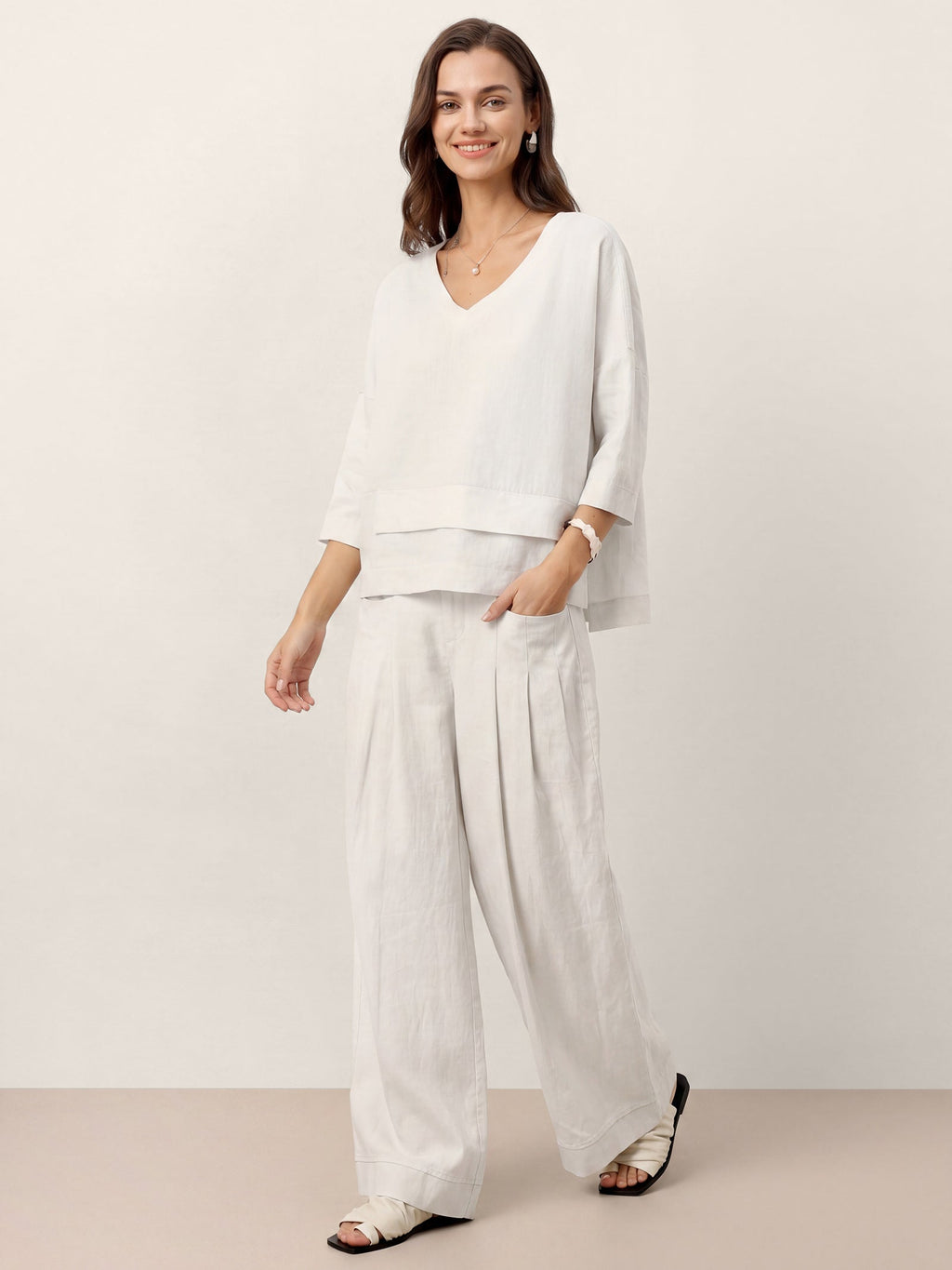 Beatrice | Pantaloni Rilassati in Lino con Pieghe Scolpite