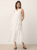 Camilla | Abito Maxi in Lino con Applicazioni Floreali