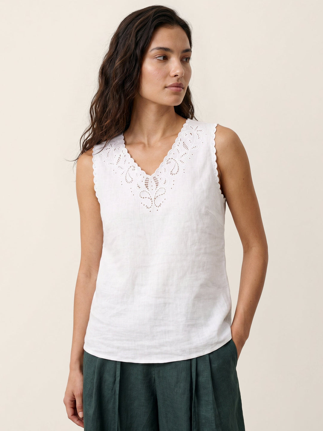 Serena | Canotta in Lino con Motivo Paisley