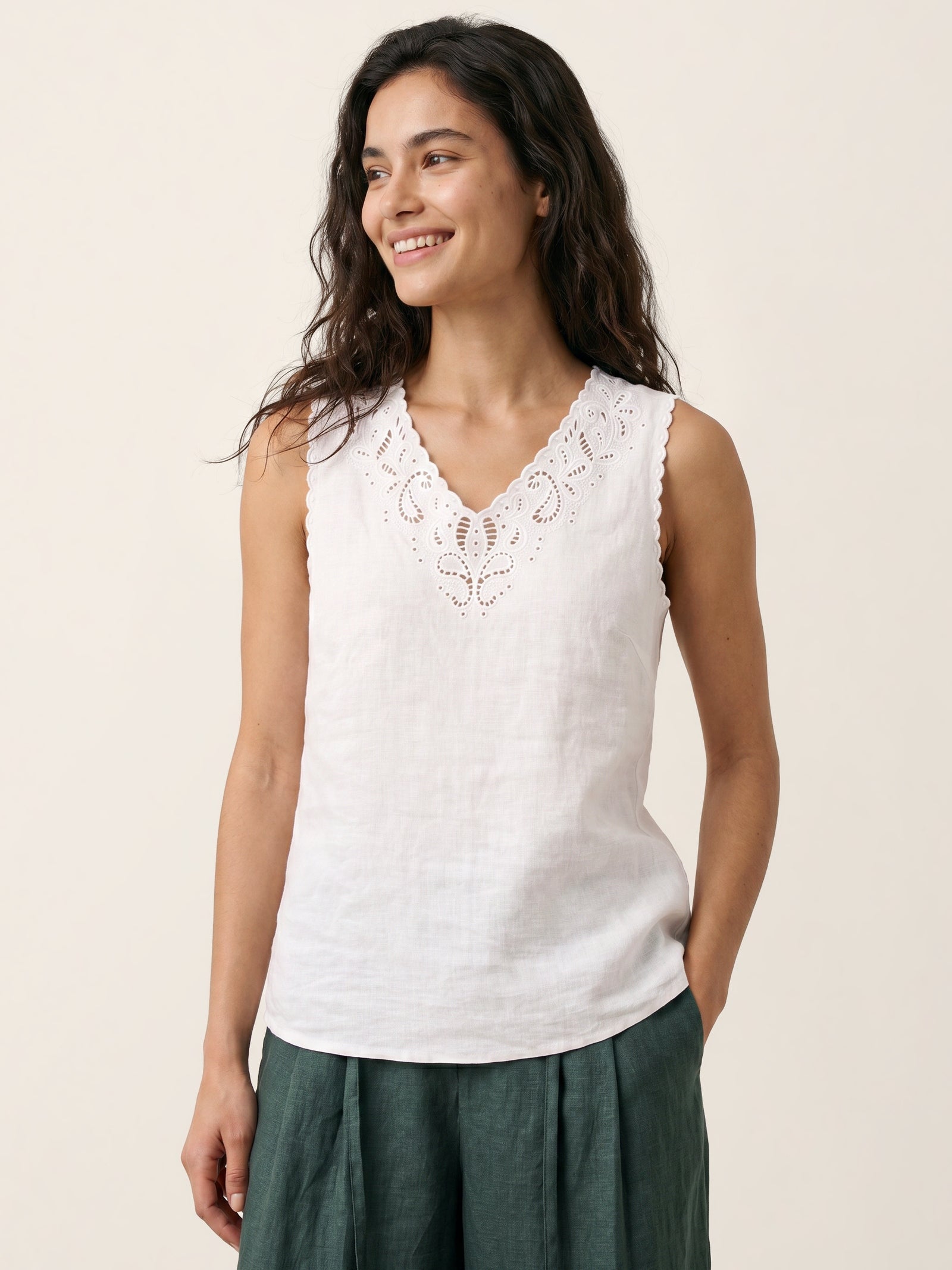 Serena | Canotta in Lino con Motivo Paisley