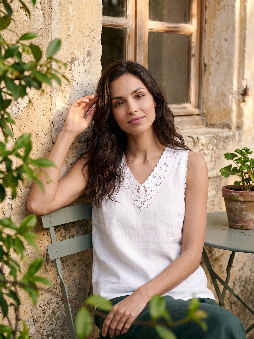 Serena | Canotta in Lino con Motivo Paisley