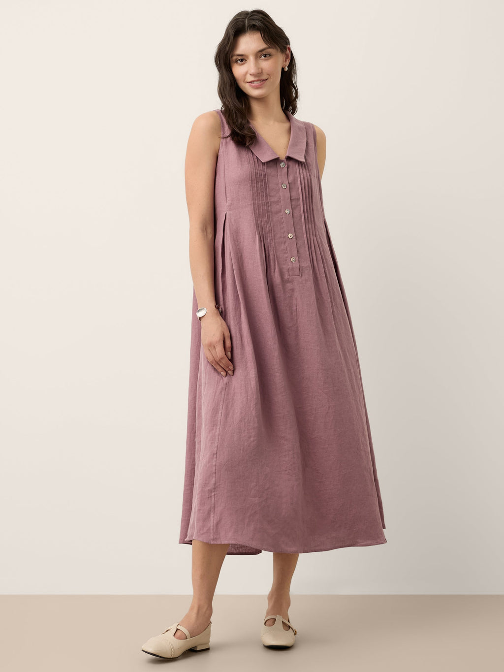 Lianna | Abito Midi in Lino con Colletto Peter Pan