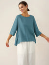 Brianna | Top in Lino con Collo Tondo e Orlo Asimmetrico