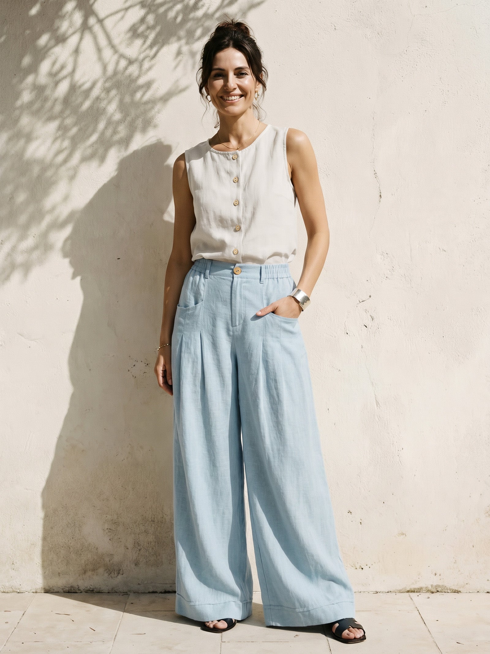 Beatrice | Pantaloni Rilassati in Lino con Pieghe Scolpite