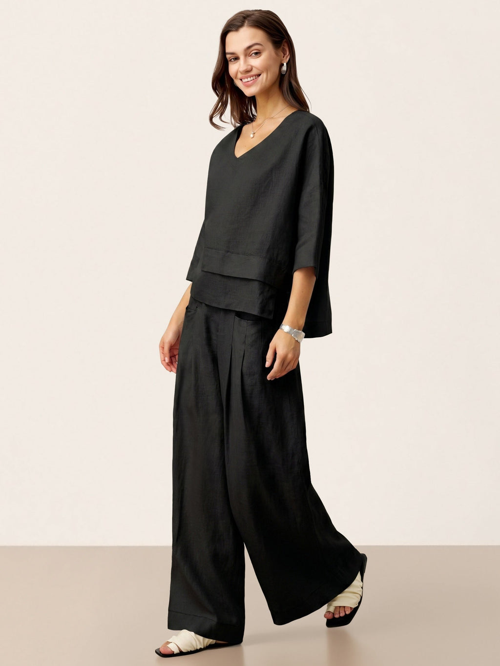 Beatrice | Pantaloni Rilassati in Lino con Pieghe Scolpite