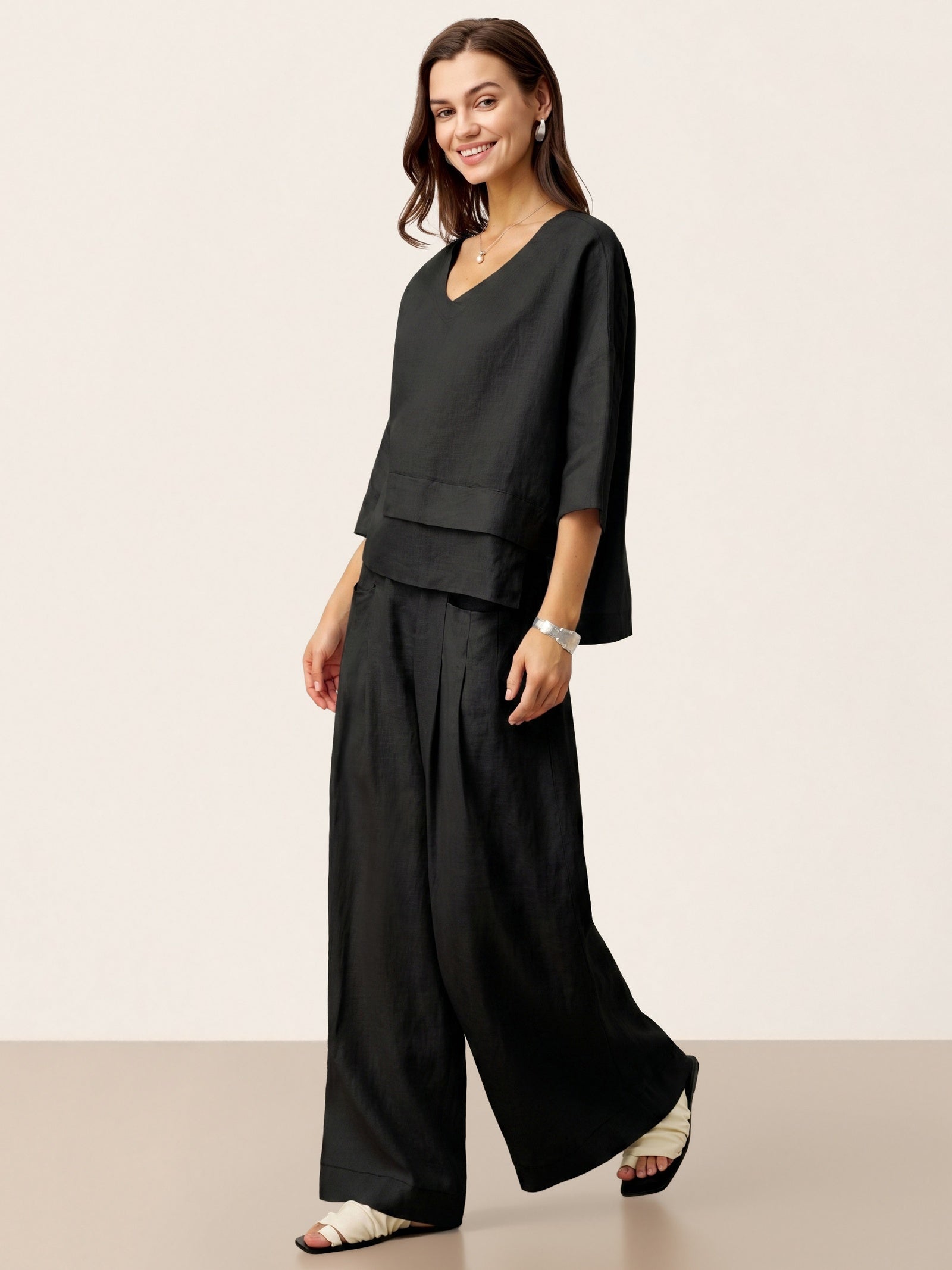 Beatrice | Pantaloni Rilassati in Lino con Pieghe Scolpite