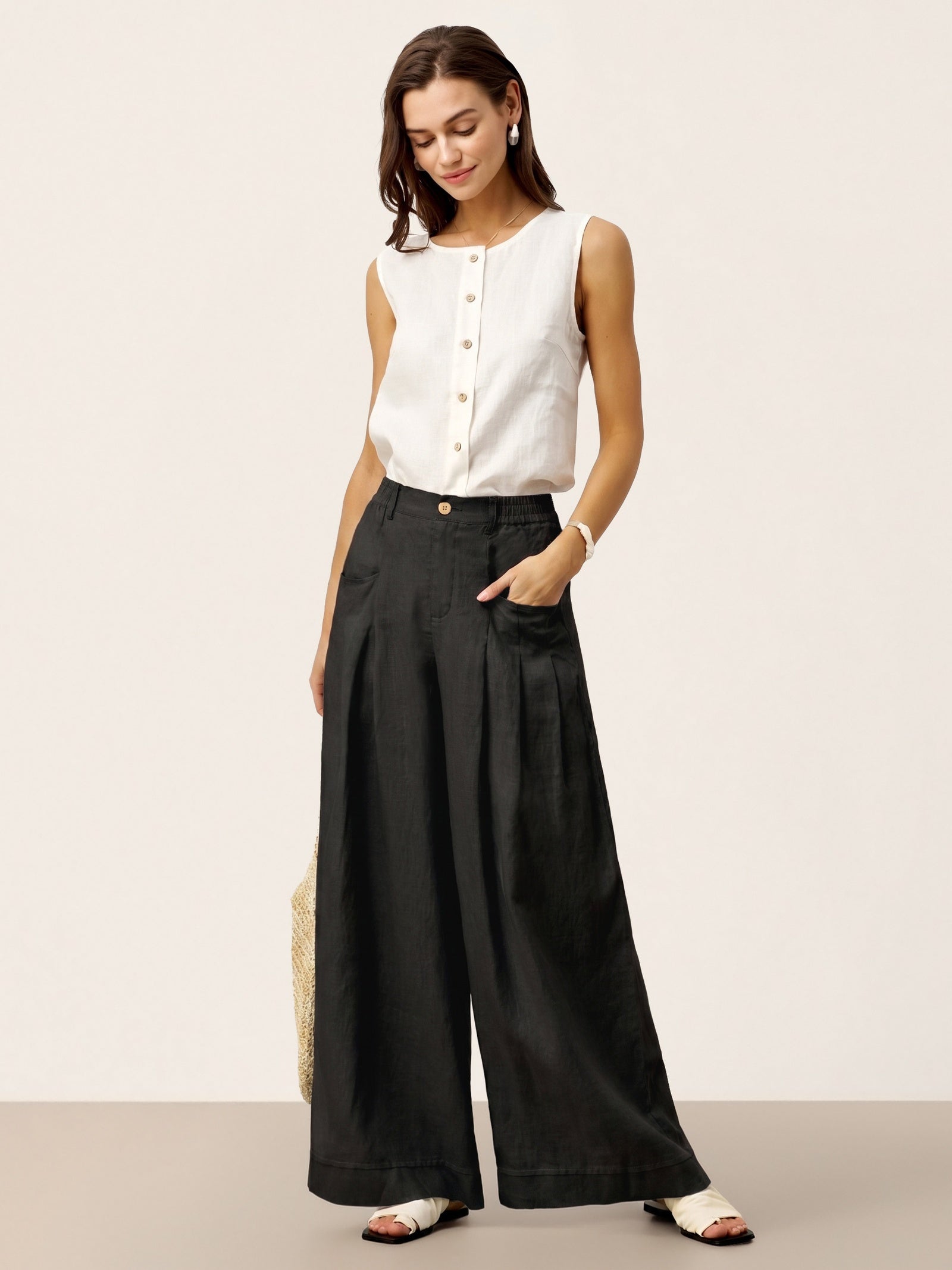 Beatrice | Pantaloni Rilassati in Lino con Pieghe Scolpite
