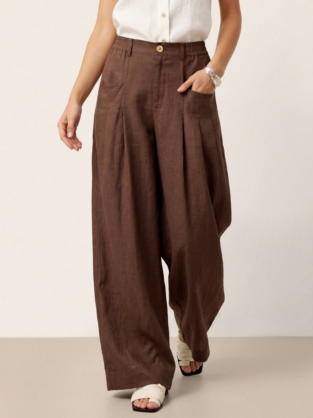 Beatrice | Pantaloni Rilassati in Lino con Pieghe Scolpite