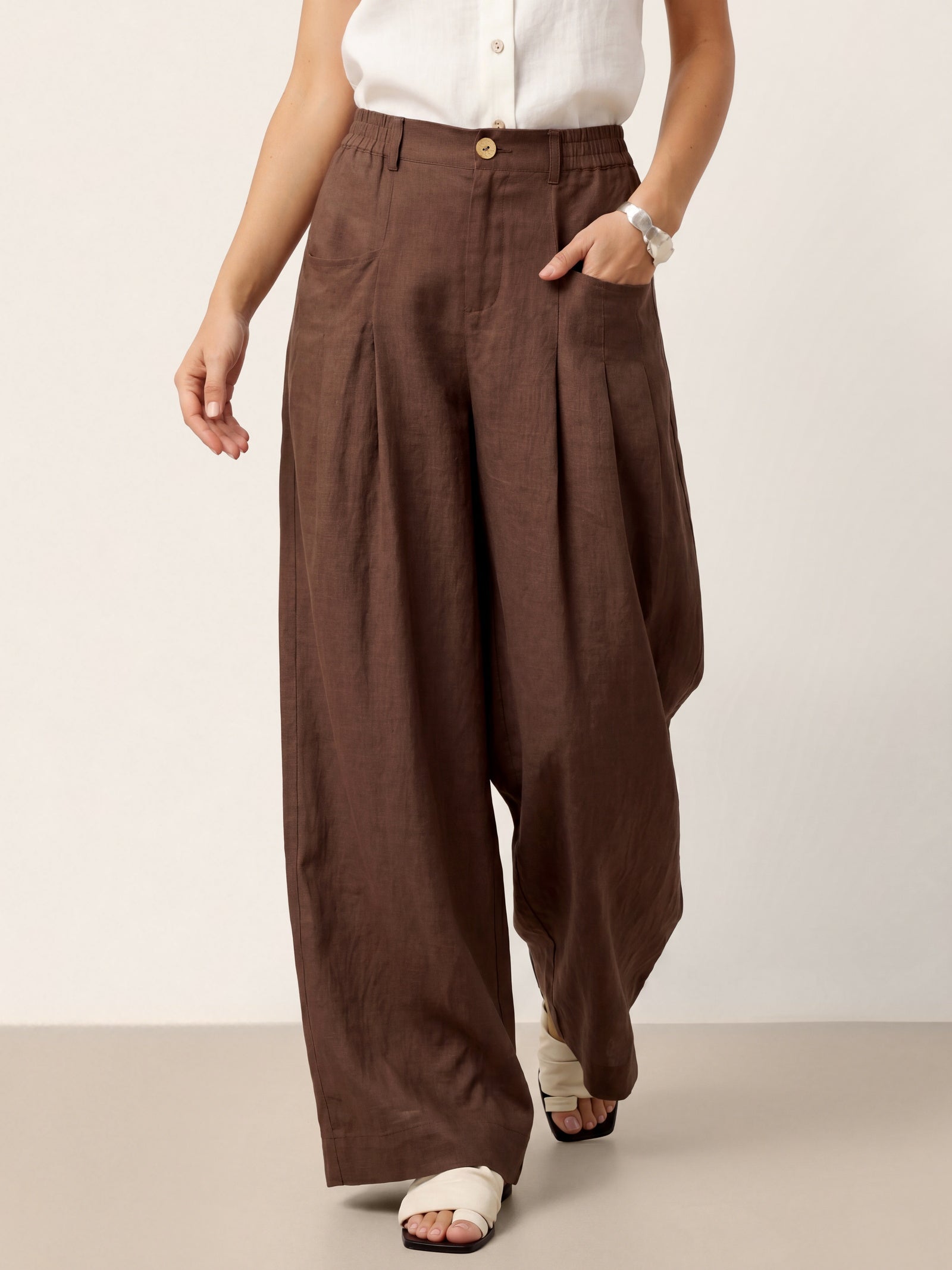 Beatrice | Pantaloni Rilassati in Lino con Pieghe Scolpite