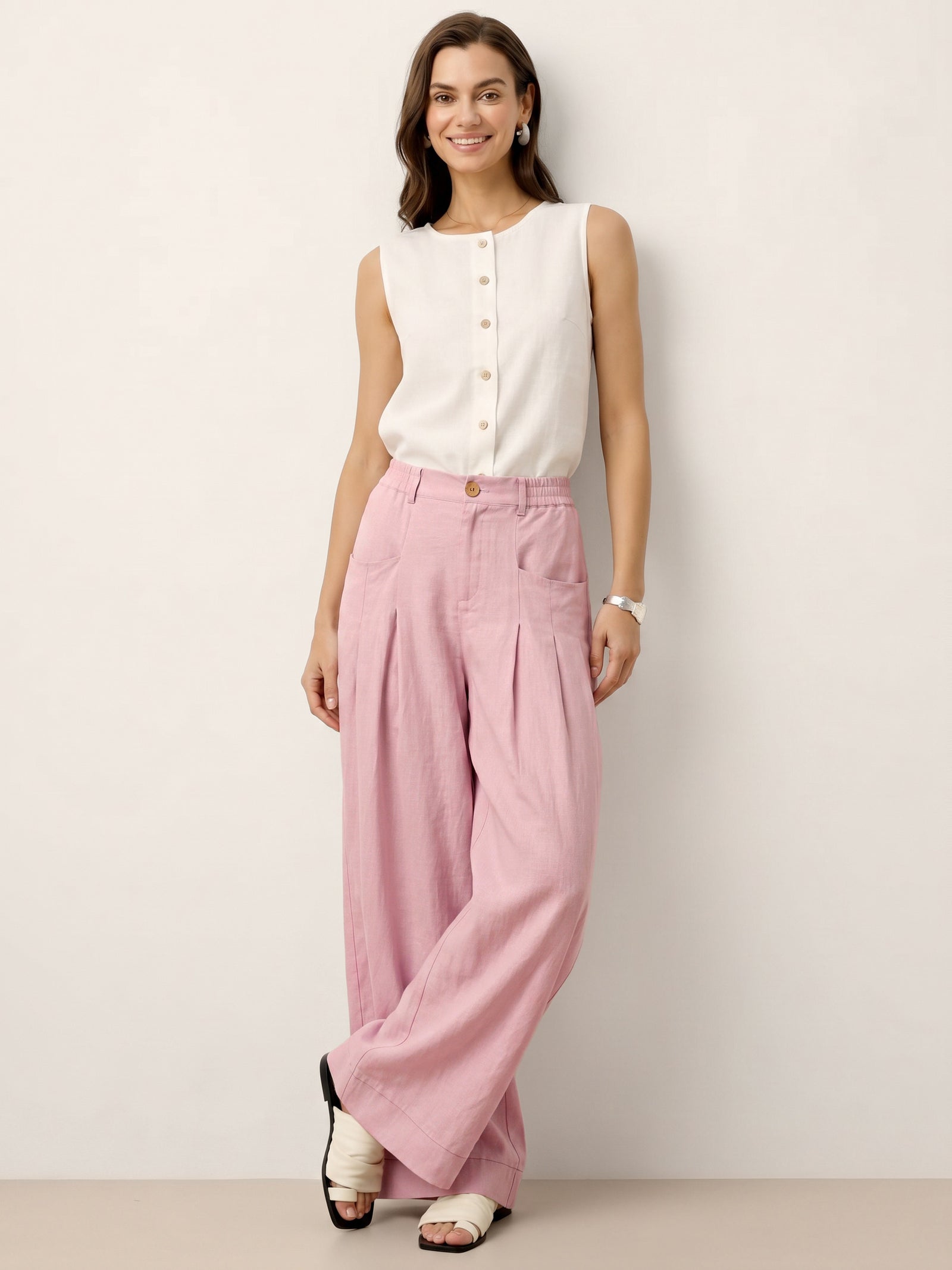 Beatrice | Pantaloni Rilassati in Lino con Pieghe Scolpite