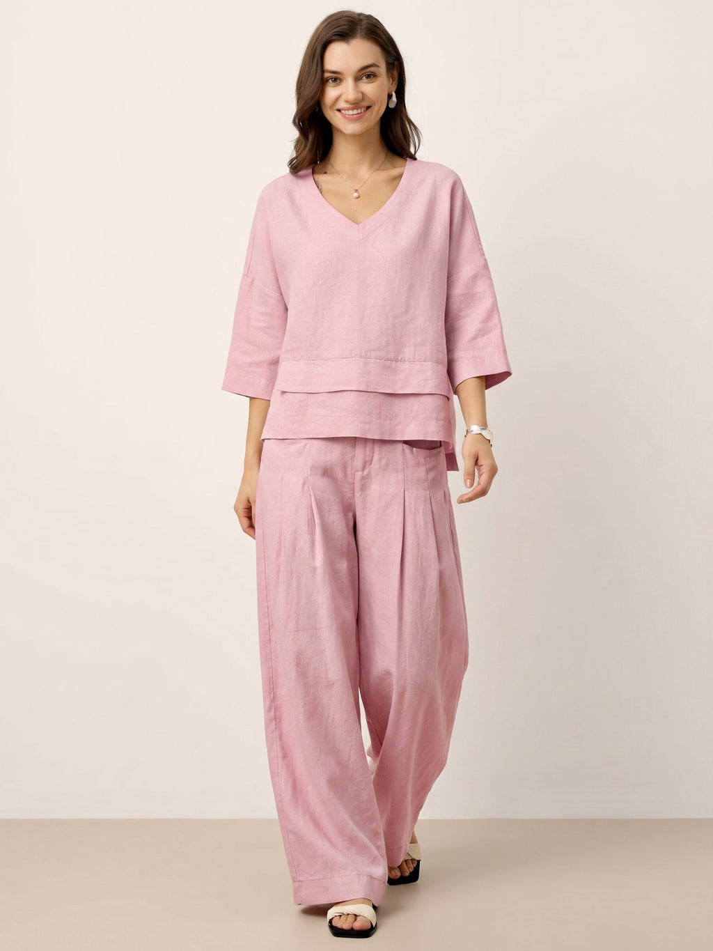 Beatrice | Pantaloni Rilassati in Lino con Pieghe Scolpite