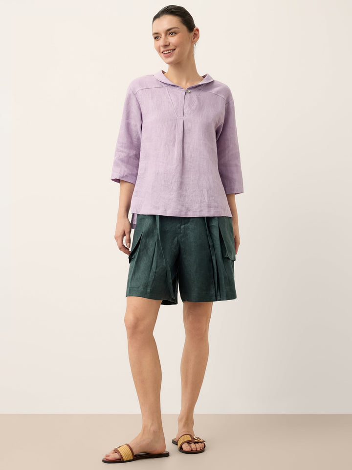 Giada | Top in Lino con Scollo a V e Maniche Corte