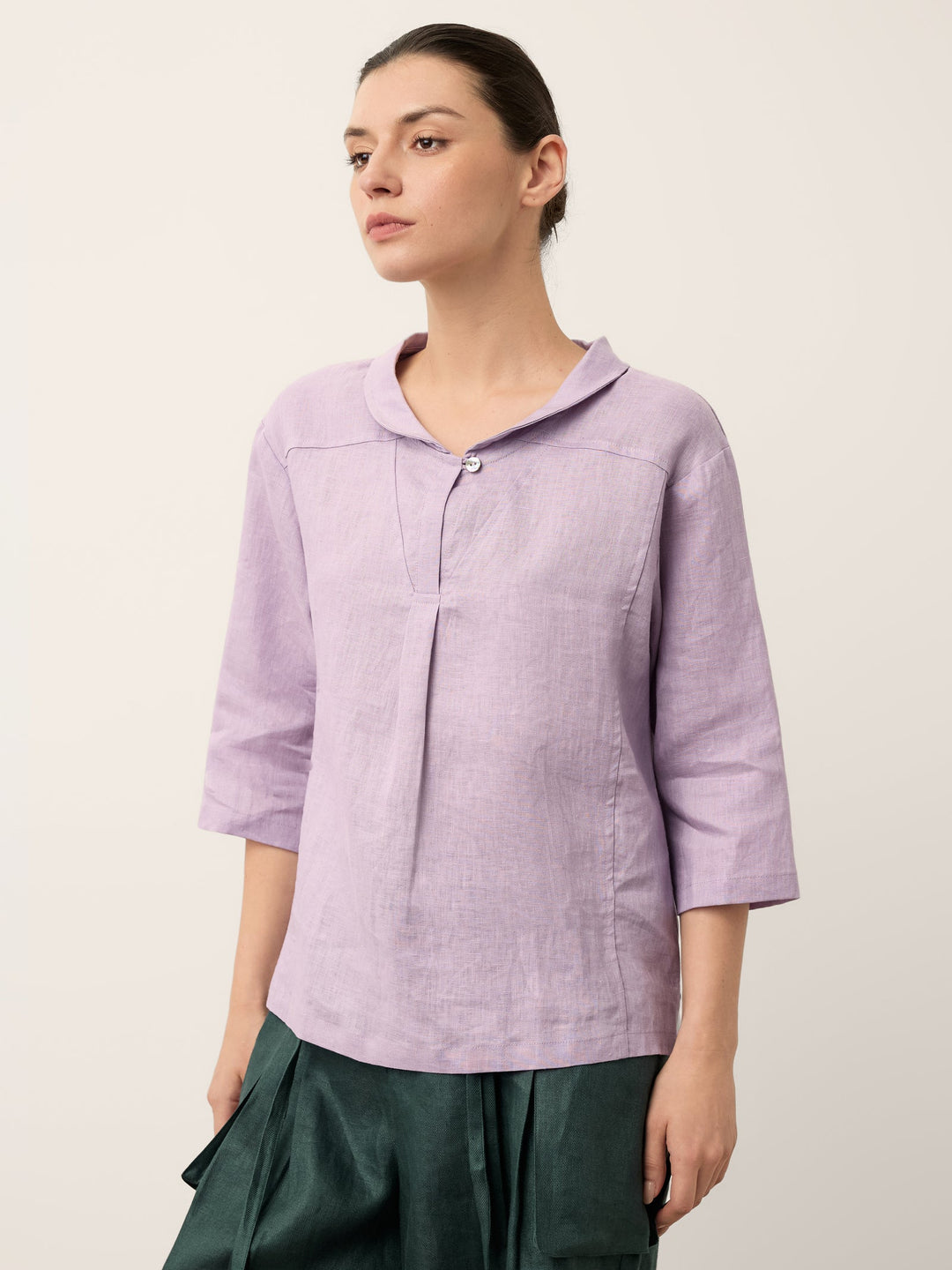 Giada | Top in Lino con Scollo a V e Maniche Corte
