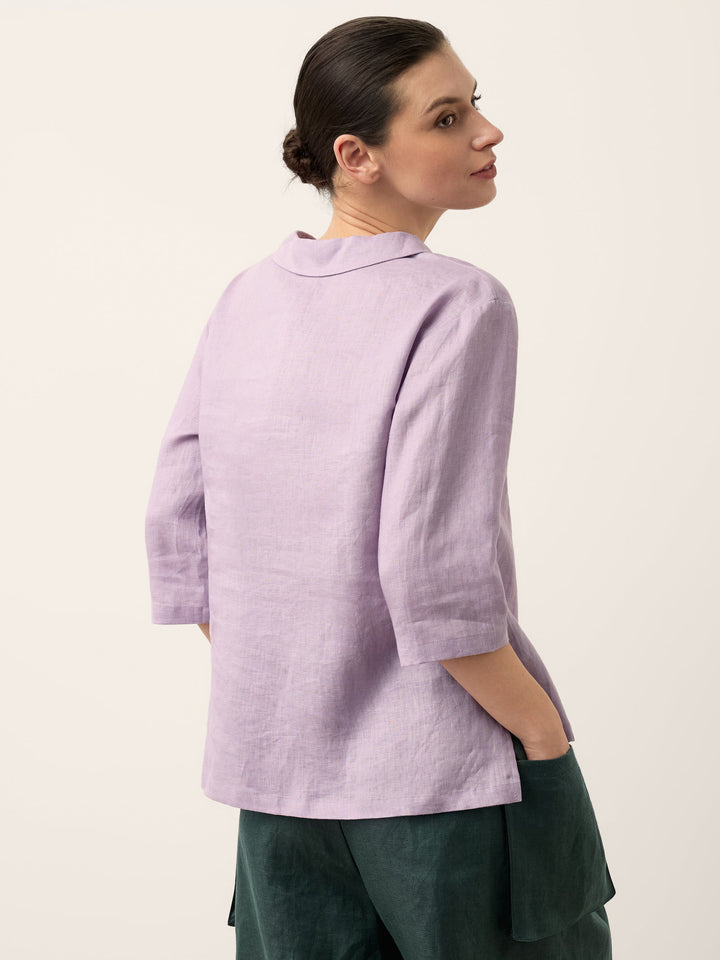 Giada | Top in Lino con Scollo a V e Maniche Corte