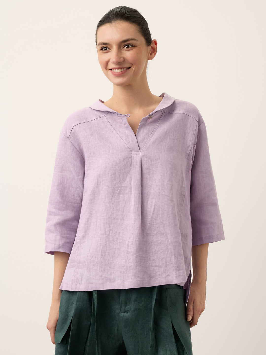 Giada | Top in Lino con Scollo a V e Maniche Corte