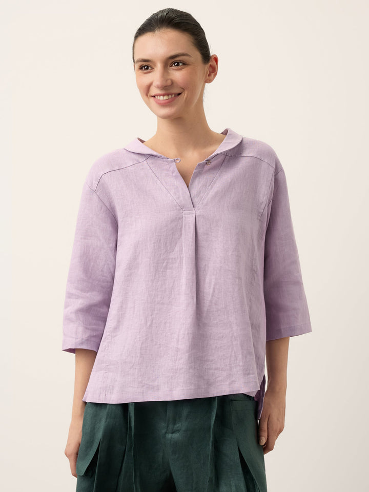 Giada | Top in Lino con Scollo a V e Maniche Corte