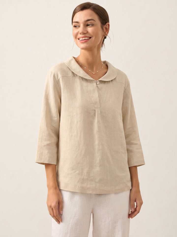 Giada | Top in Lino con Scollo a V e Maniche Corte