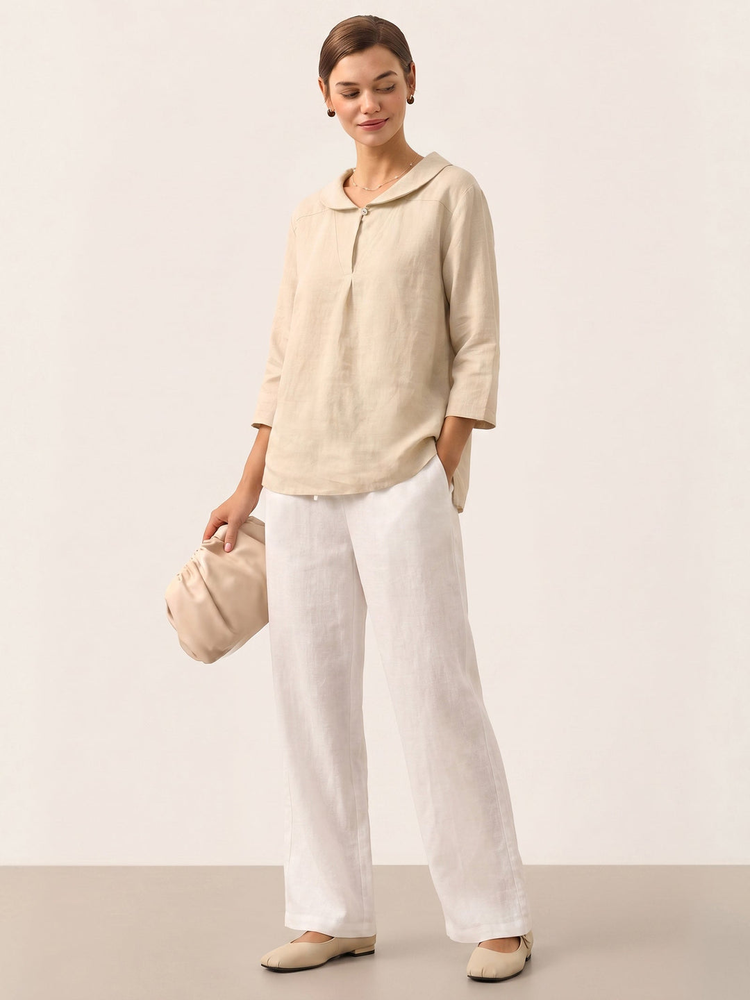 Giada | Top in Lino con Scollo a V e Maniche Corte