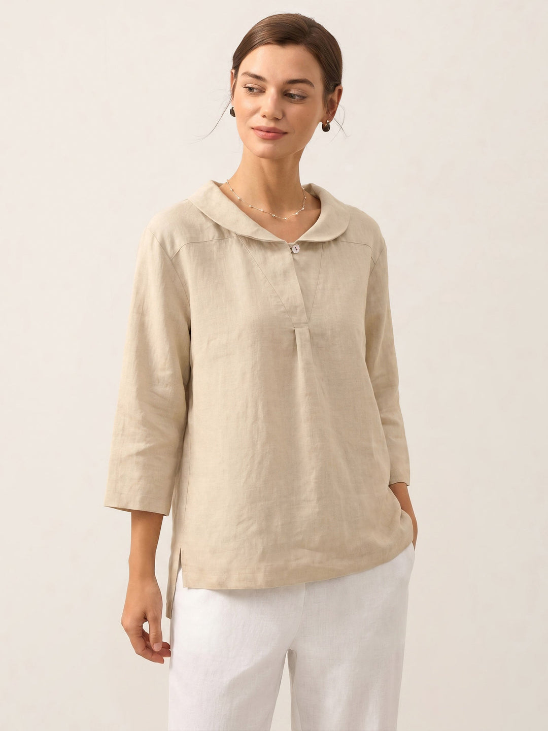 Giada | Top in Lino con Scollo a V e Maniche Corte