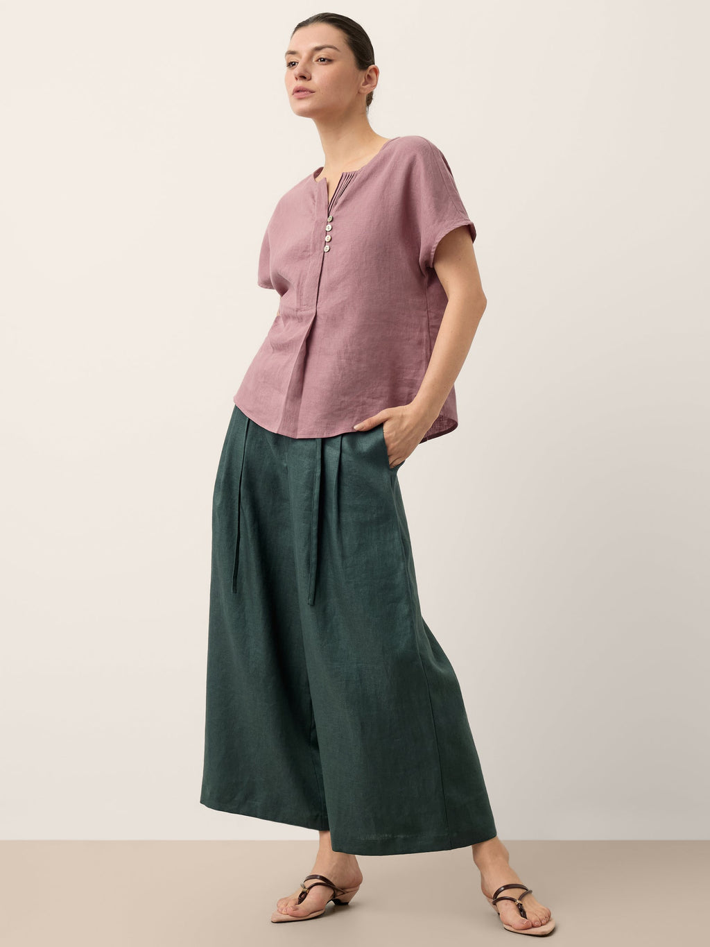 Lucia | Pantaloni in Lino con Laccio Laterale e Gamba Ampia
