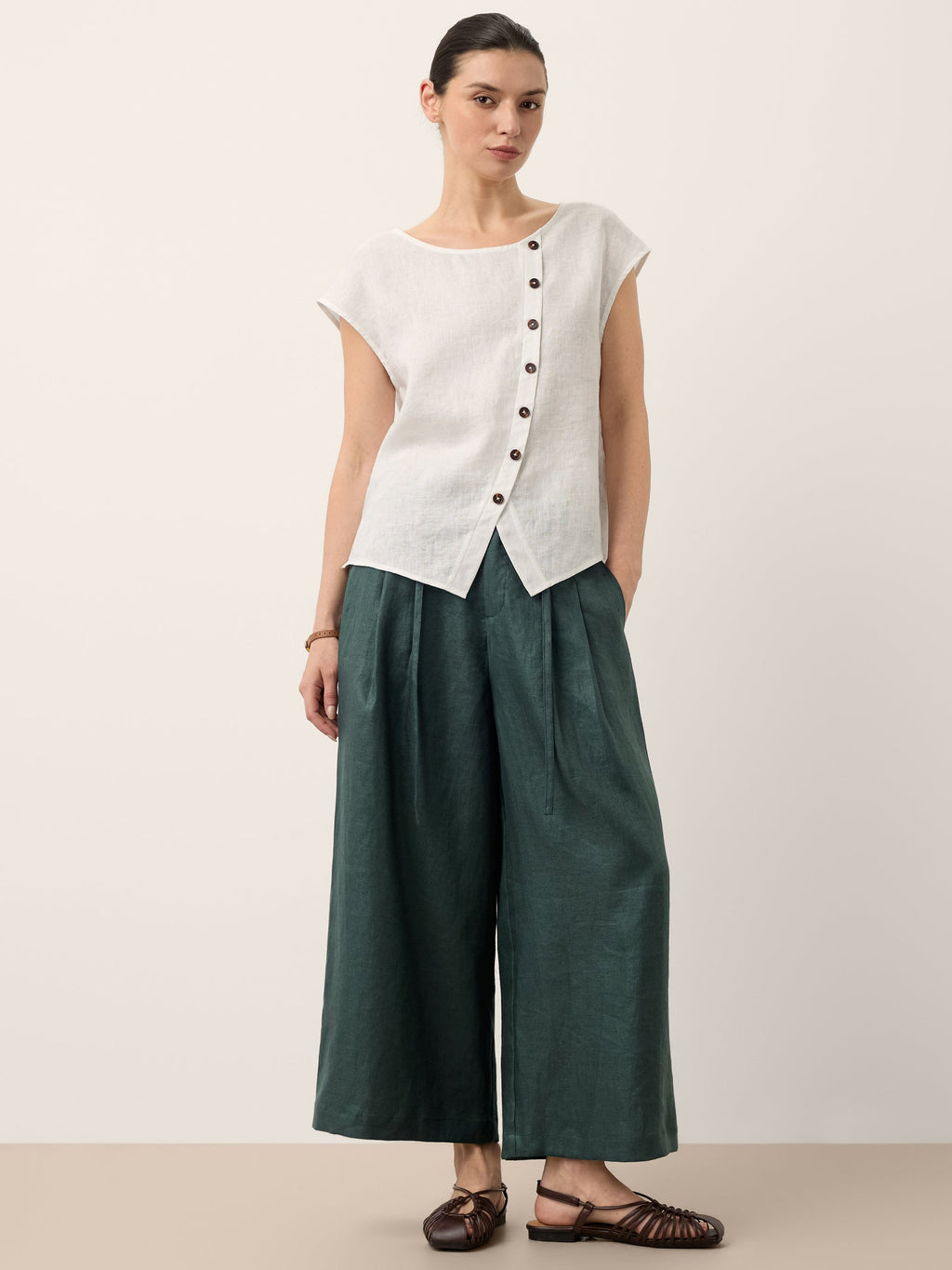 Lucia | Pantaloni in Lino con Laccio Laterale e Gamba Ampia