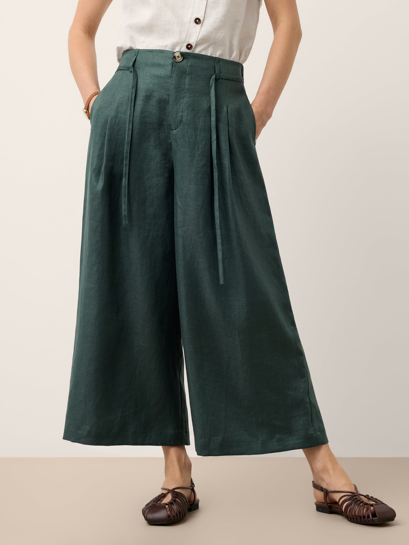 Lucia | Pantaloni in Lino con Laccio Laterale e Gamba Ampia