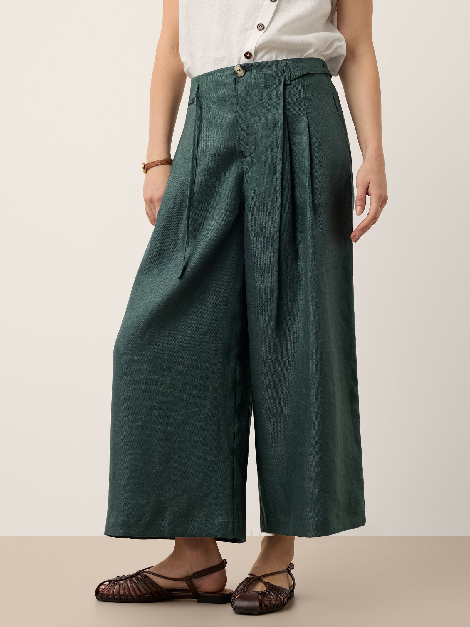 Lucia | Pantaloni in Lino con Laccio Laterale e Gamba Ampia
