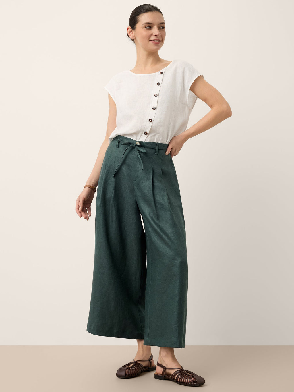 Lucia | Pantaloni in Lino con Laccio Laterale e Gamba Ampia