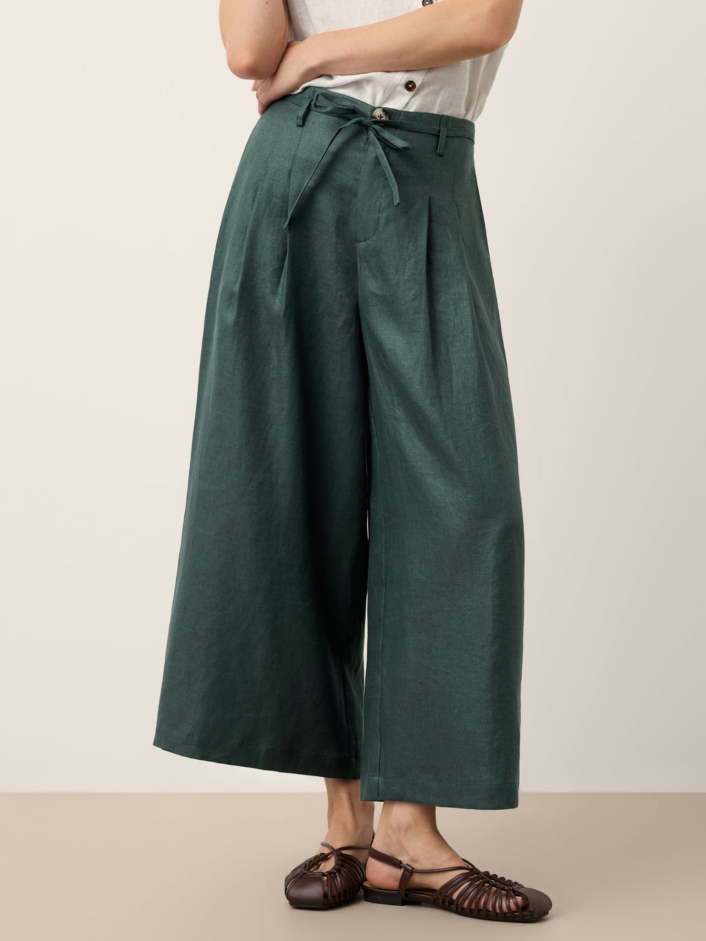 Lucia | Pantaloni in Lino con Laccio Laterale e Gamba Ampia
