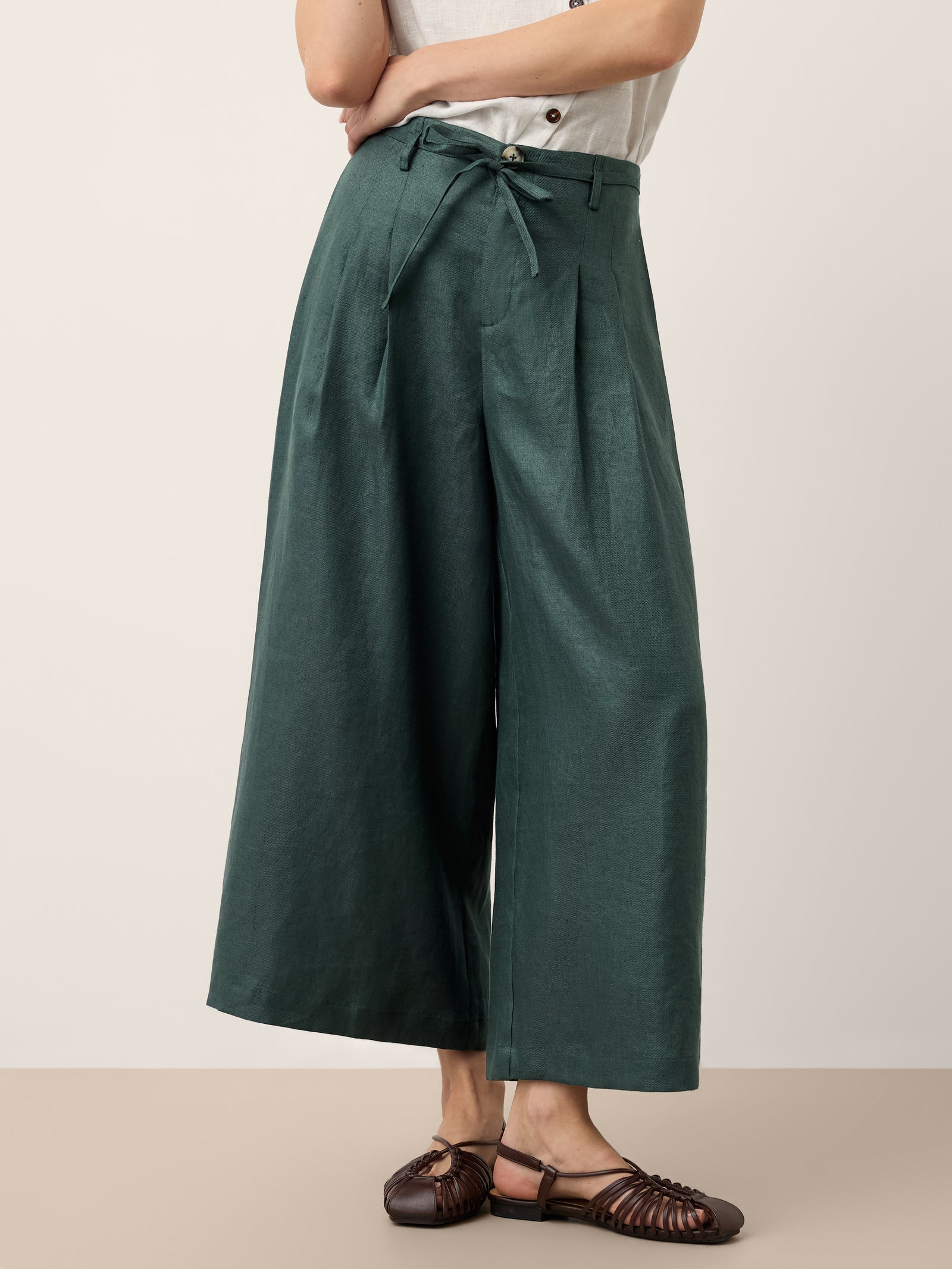 Lucia | Pantaloni in Lino con Laccio Laterale e Gamba Ampia
